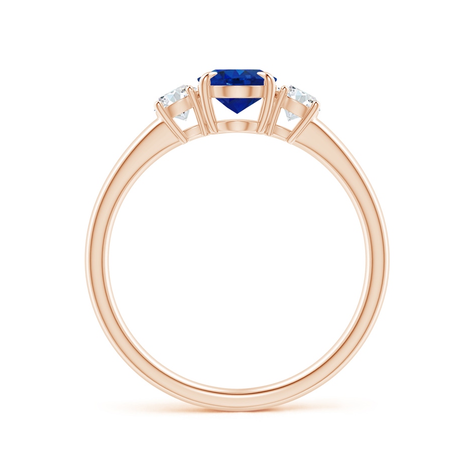 7x5mm AAA Oval Sapphire and Round Diamond Three Stone Ring in Rose Gold side-1