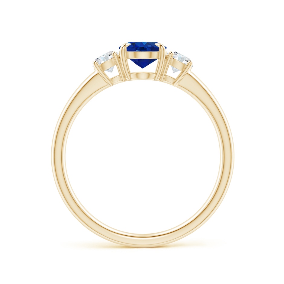 7x5mm AAA Oval Sapphire and Round Diamond Three Stone Ring in Yellow Gold side-1