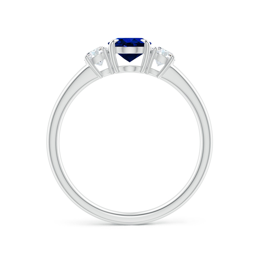 7x5mm AAAA Oval Sapphire and Round Diamond Three Stone Ring in P950 Platinum Side-1