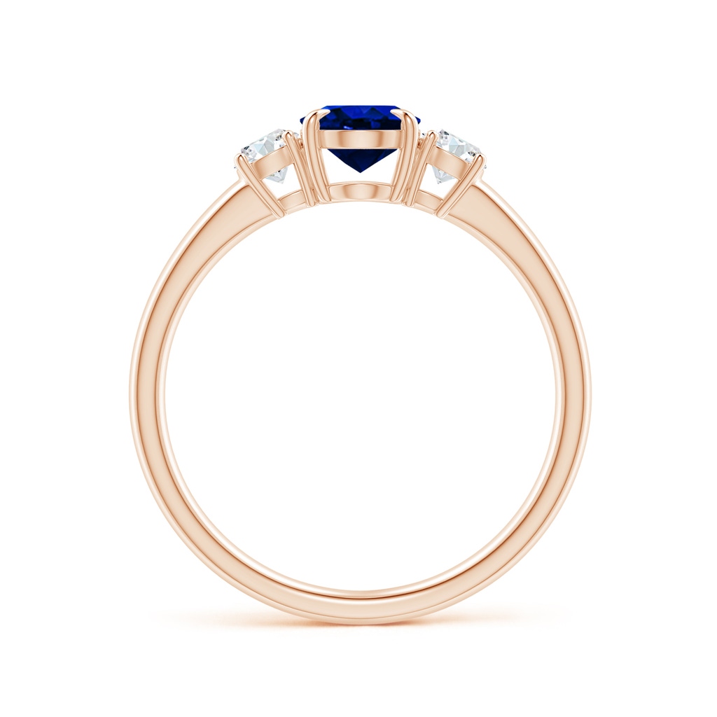 7x5mm Lab-Grown Oval Sapphire and Round Diamond Three Stone Ring in Rose Gold - side_1