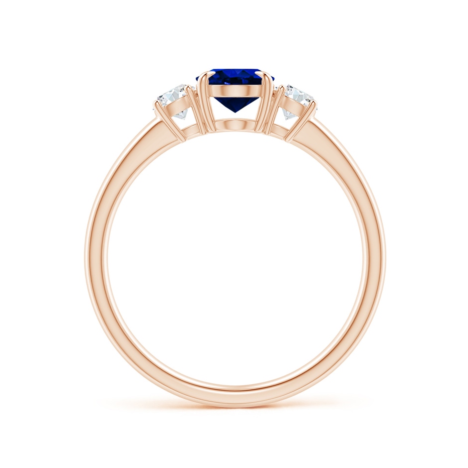 7x5mm AAAA Oval Sapphire and Round Diamond Three Stone Ring in Rose Gold side-1