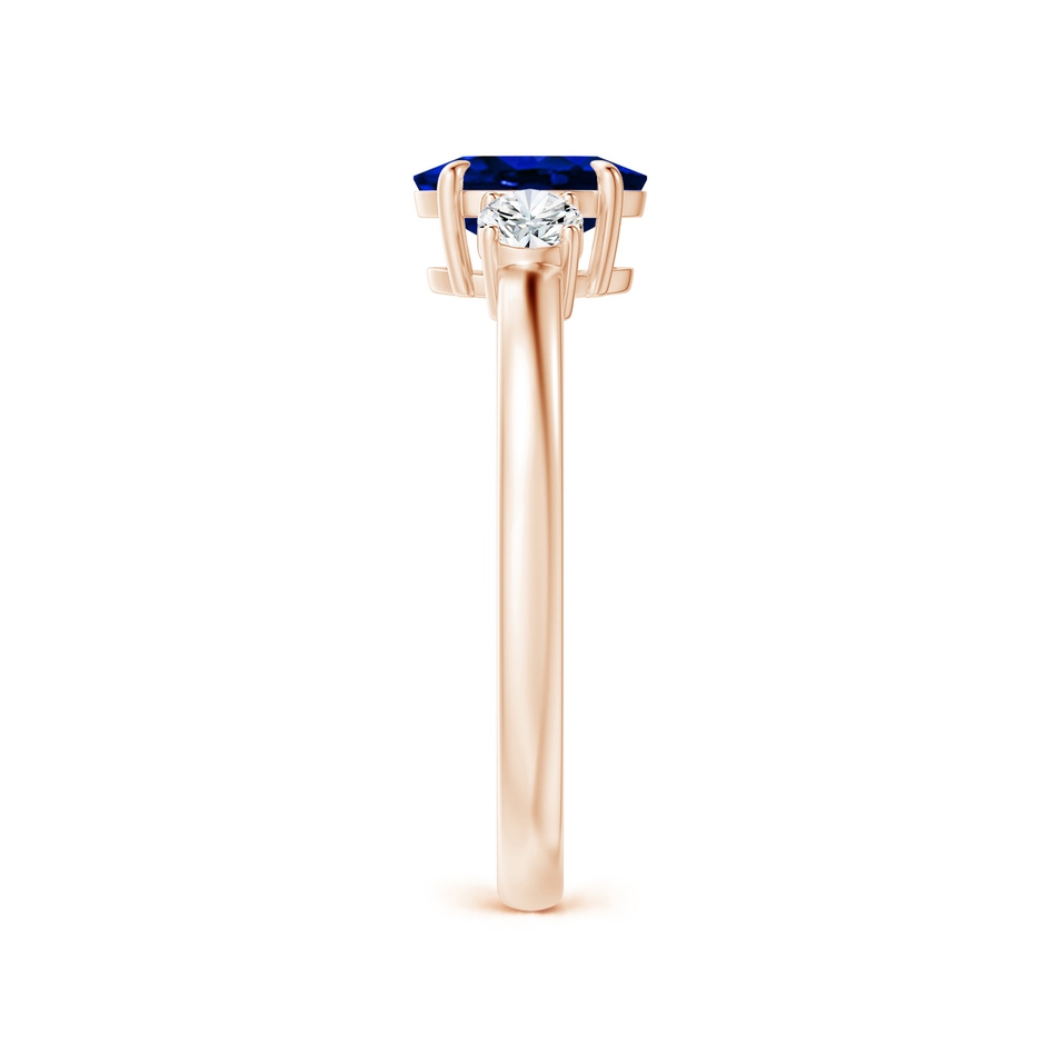 7x5mm AAAA Oval Sapphire and Round Diamond Three Stone Ring in Rose Gold side-2