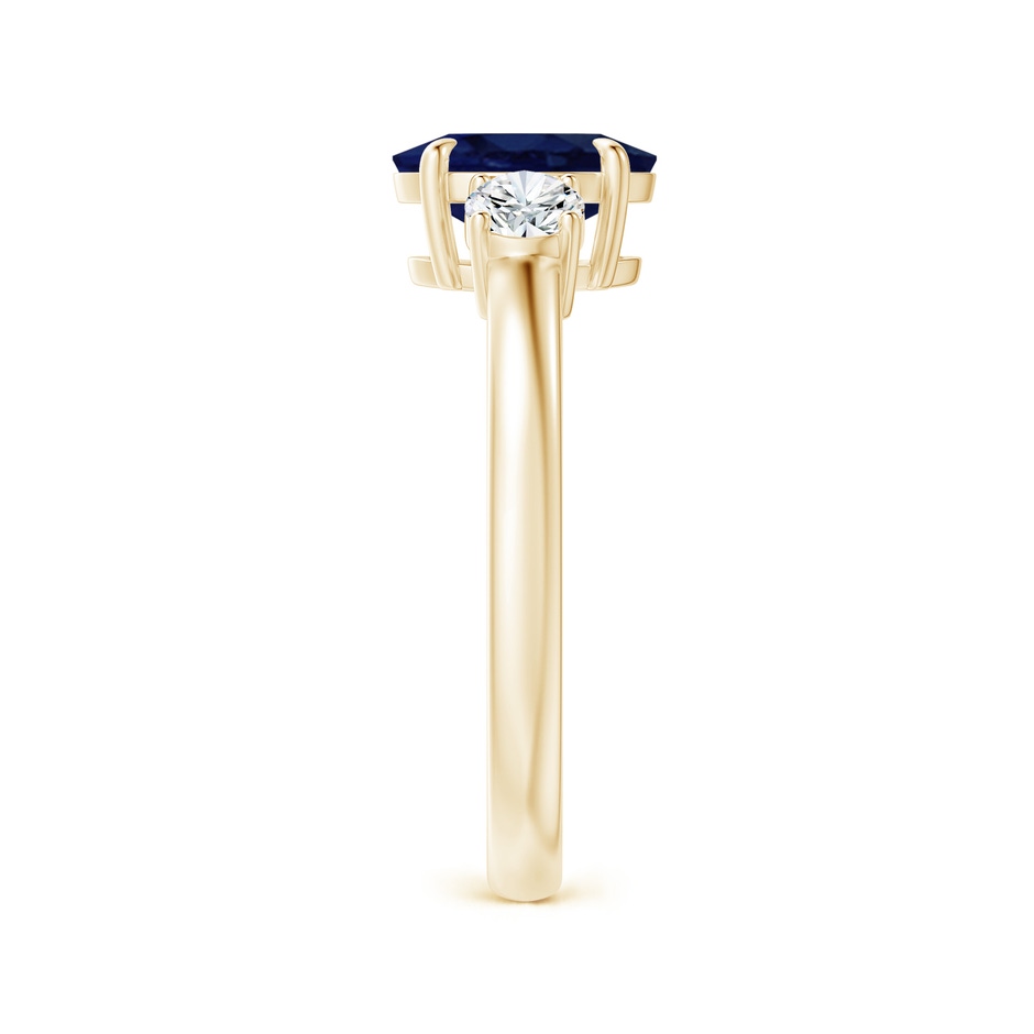8x6mm A Oval Sapphire and Round Diamond Three Stone Ring in Yellow Gold side-2