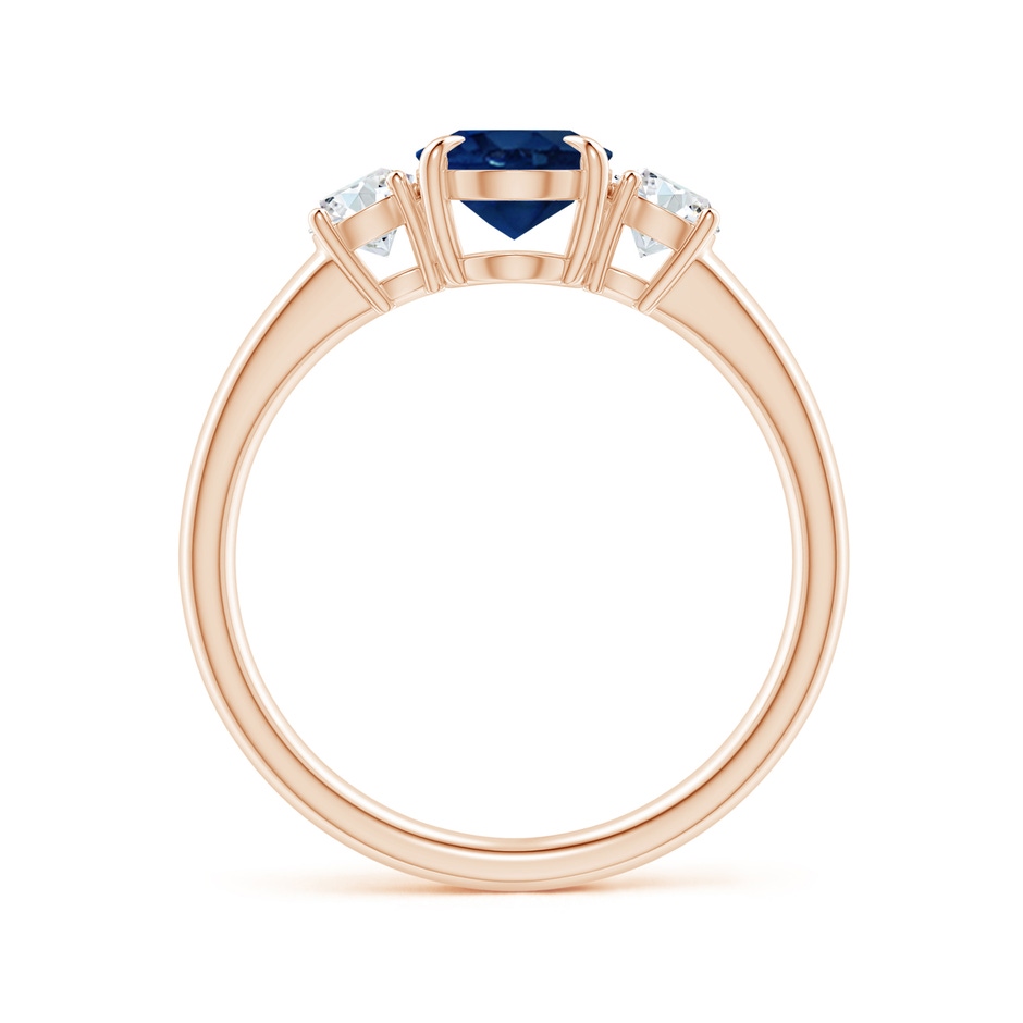 8x6mm AA Oval Sapphire and Round Diamond Three Stone Ring in Rose Gold side-1