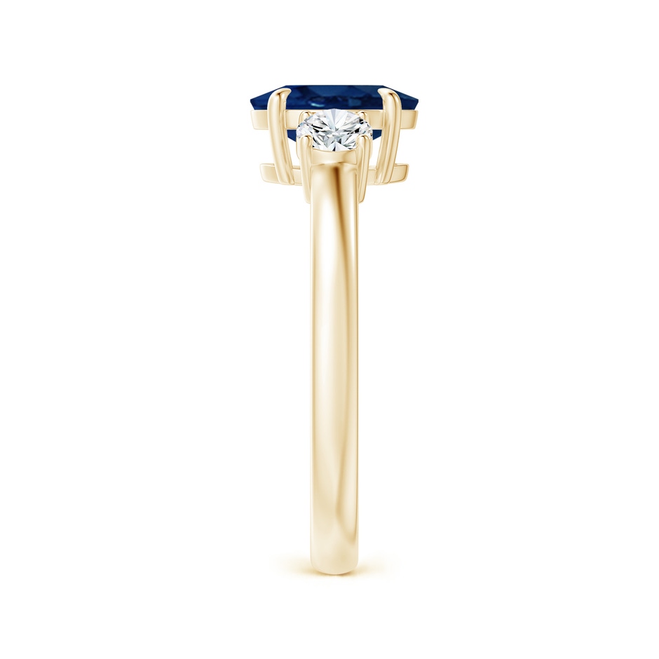 8x6mm AA Oval Sapphire and Round Diamond Three Stone Ring in Yellow Gold side-2