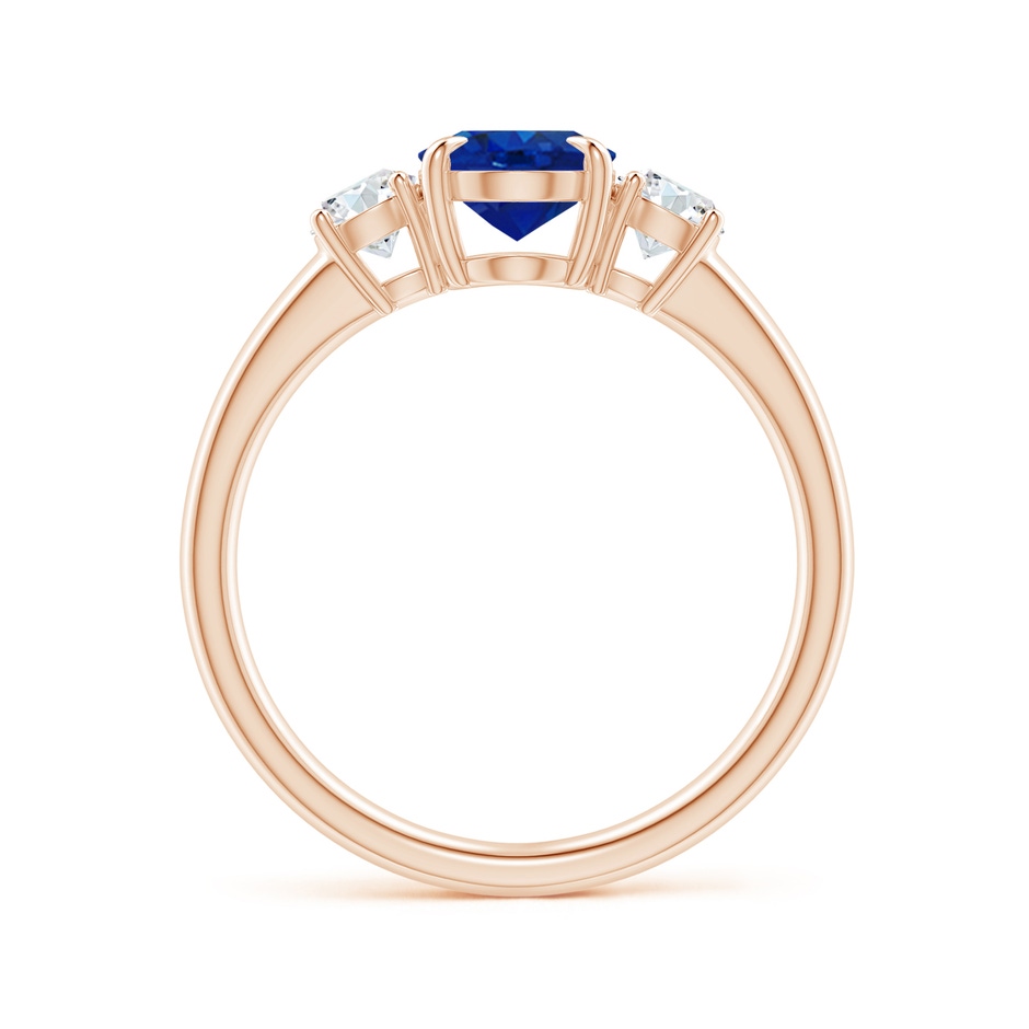 8x6mm AAA Oval Sapphire and Round Diamond Three Stone Ring in Rose Gold side-1
