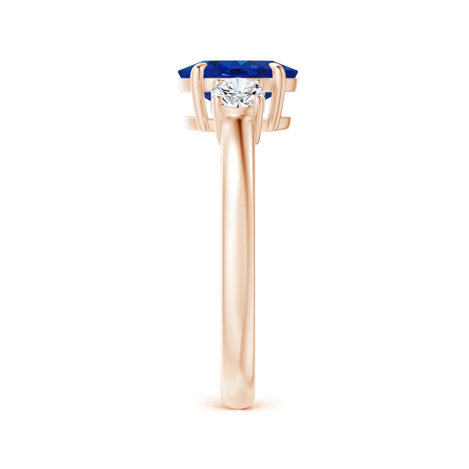 8x6mm AAA Oval Sapphire and Round Diamond Three Stone Ring in Rose Gold side-2