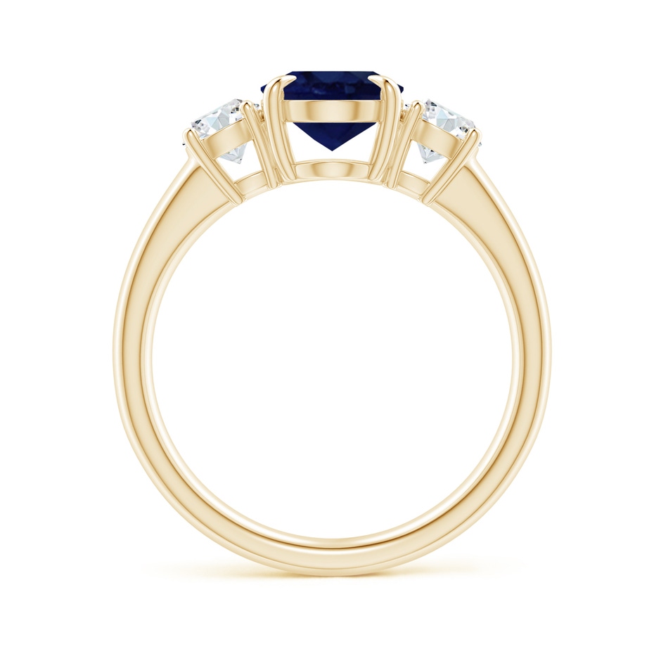 9x7mm A Oval Sapphire and Round Diamond Three Stone Ring in Yellow Gold side-1