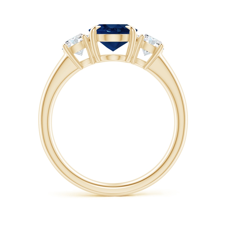 9x7mm AA Oval Sapphire and Round Diamond Three Stone Ring in Yellow Gold side-1