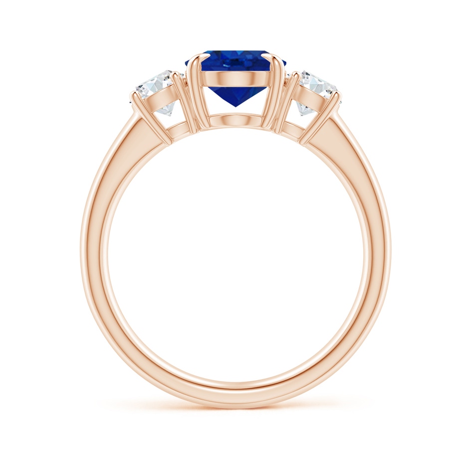 9x7mm AAA Oval Sapphire and Round Diamond Three Stone Ring in Rose Gold side-1