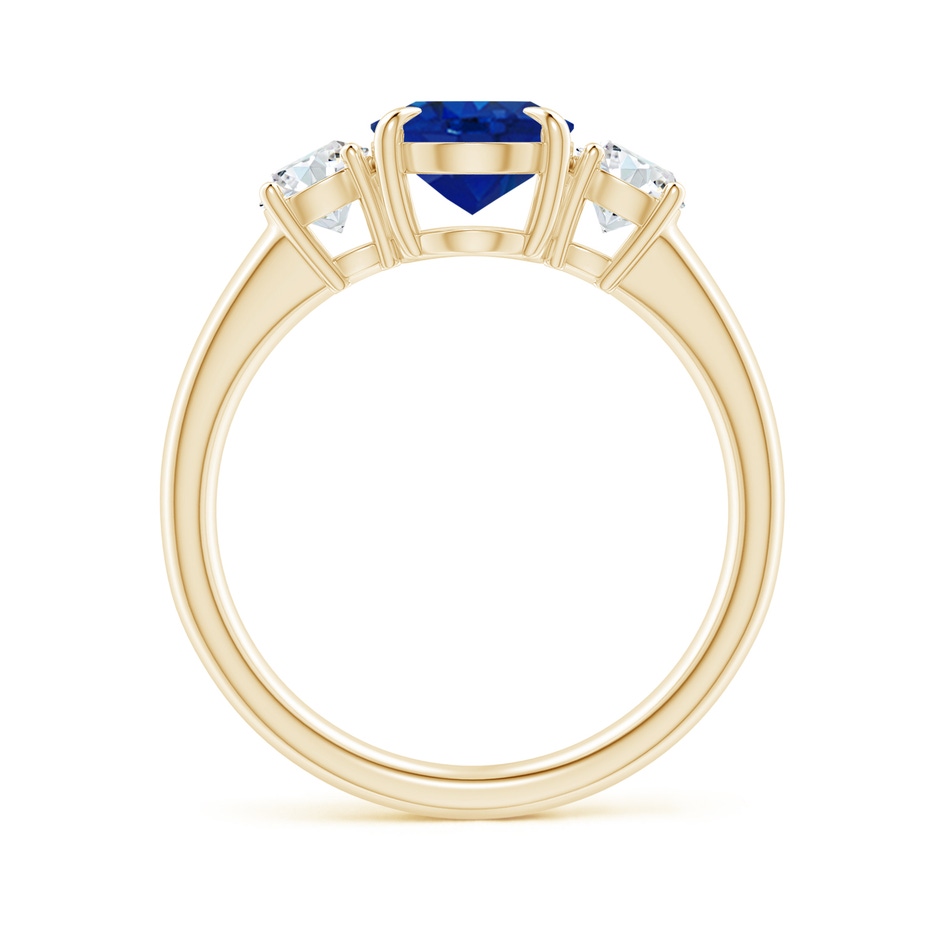 9x7mm AAA Oval Sapphire and Round Diamond Three Stone Ring in Yellow Gold side-1