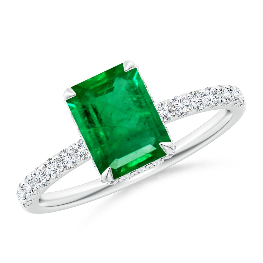 8x6mm AAA Emerald-Cut Emerald Engagement Ring with Diamonds in White Gold