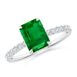 8x6mm AAAA Emerald-Cut Emerald Engagement Ring with Diamonds in P950 Platinum