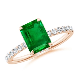 8x6mm AAAA Emerald-Cut Emerald Engagement Ring with Diamonds in Rose Gold