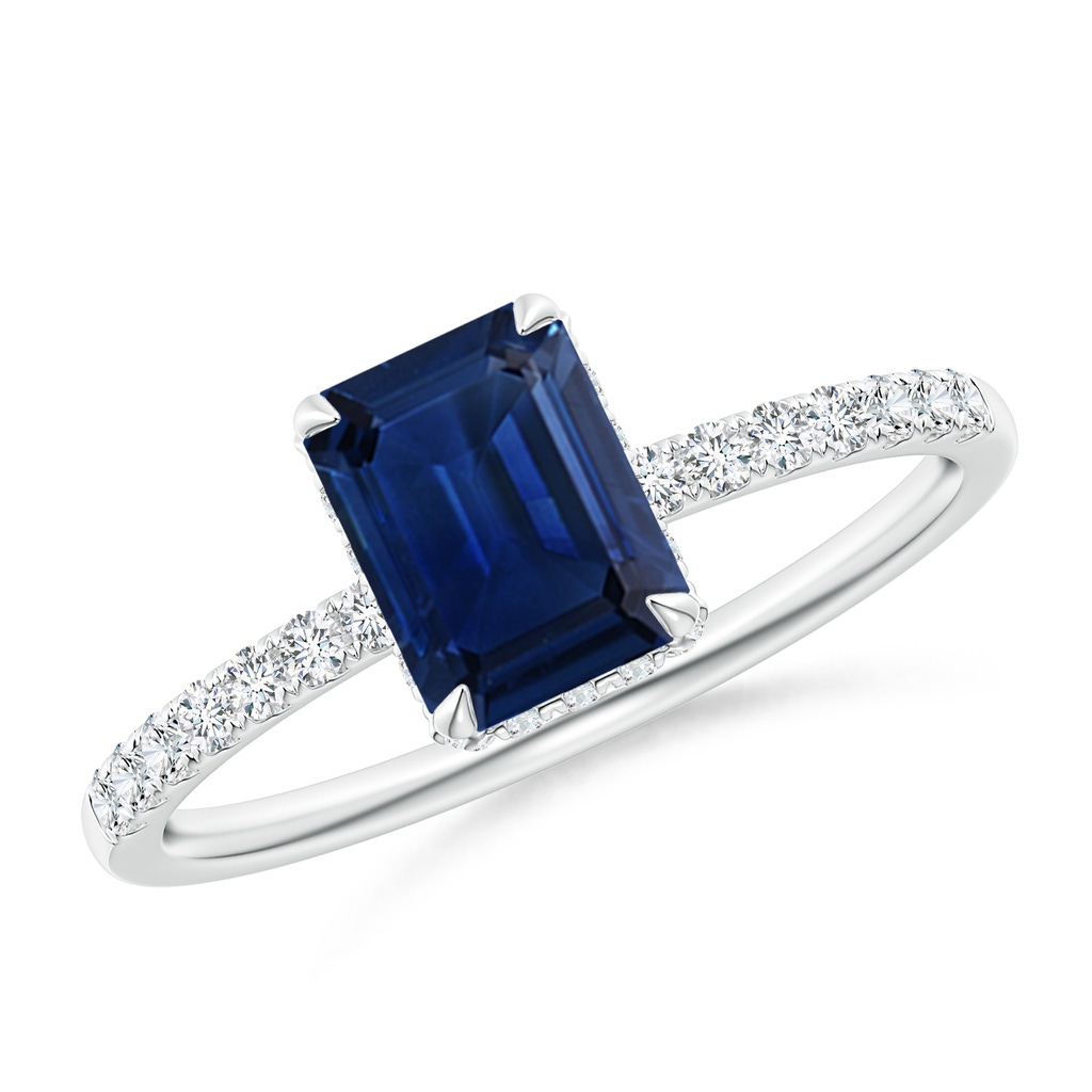 7x5mm AAA Emerald-Cut Sapphire Engagement Ring with Diamonds in 18K White Gold 