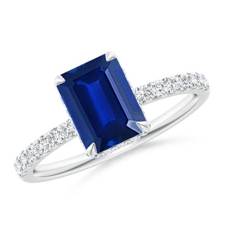 8x6mm AAAA Emerald-Cut Sapphire Engagement Ring with Diamonds in P950 Platinum