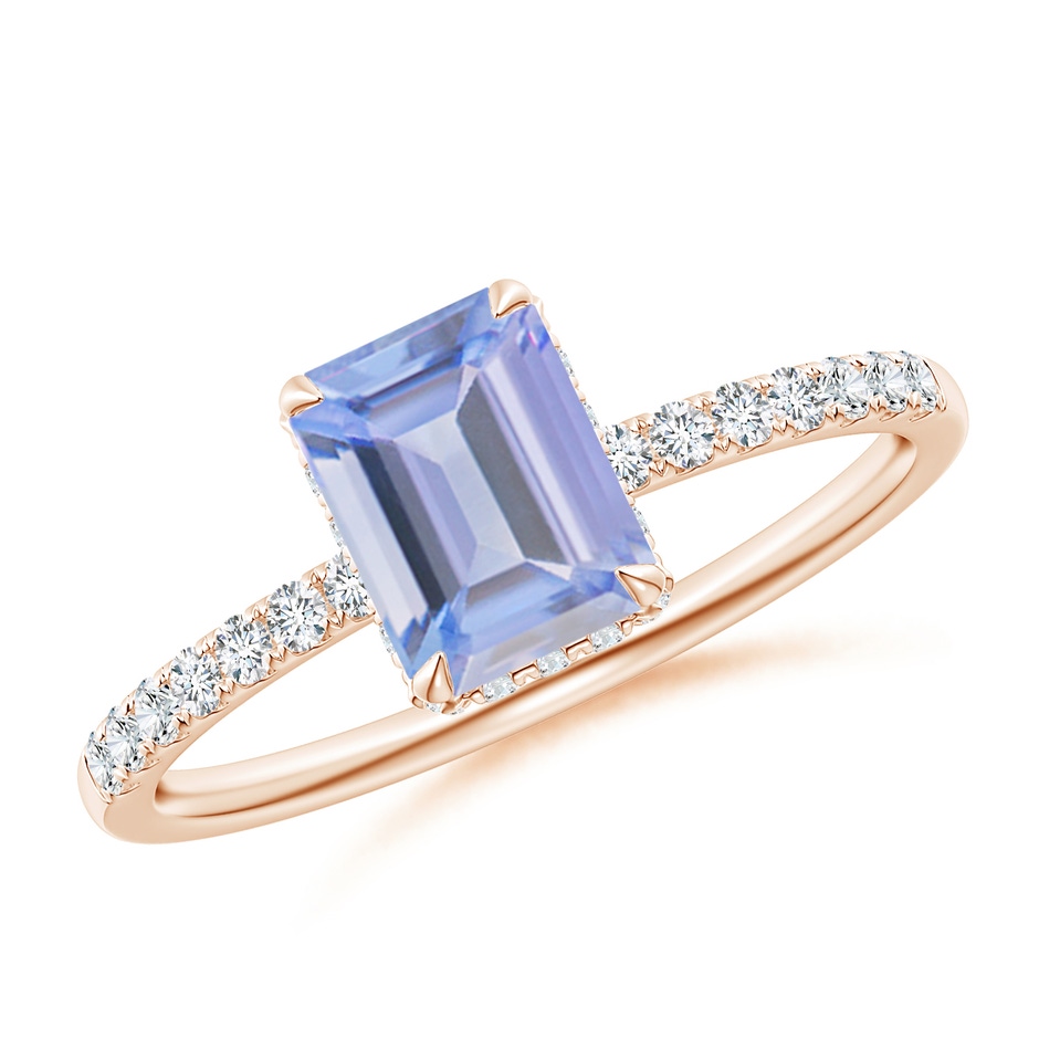 7x5mm A Emerald-Cut Tanzanite Engagement Ring with Diamonds in Rose Gold 
