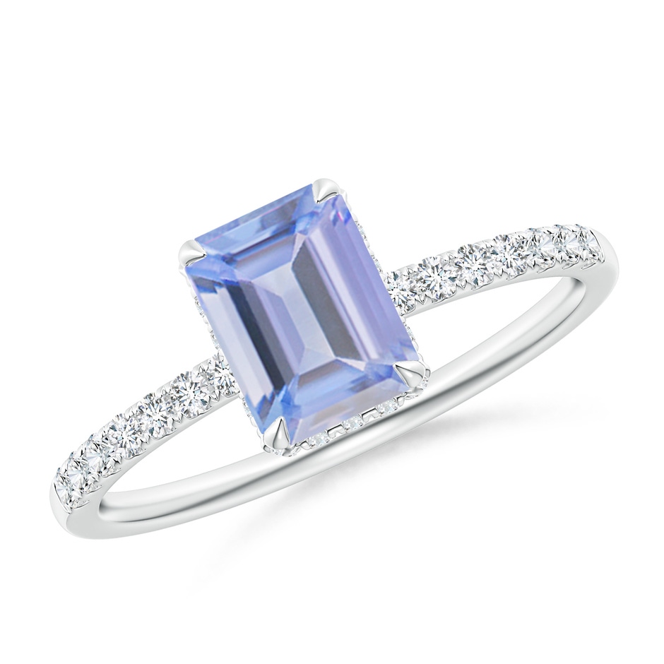 7x5mm A Emerald-Cut Tanzanite Engagement Ring with Diamonds in White Gold 