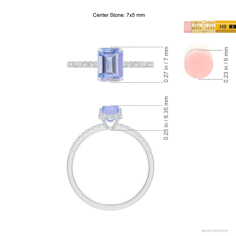 7x5mm A Emerald-Cut Tanzanite Engagement Ring with Diamonds in White Gold ruler