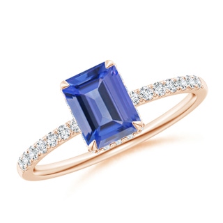 7x5mm AA Emerald-Cut Tanzanite Engagement Ring with Diamonds in 10K Rose Gold