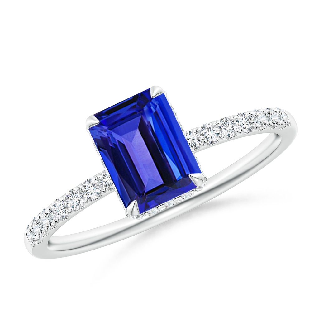 7x5mm AAAA Emerald-Cut Tanzanite Engagement Ring with Diamonds in White Gold