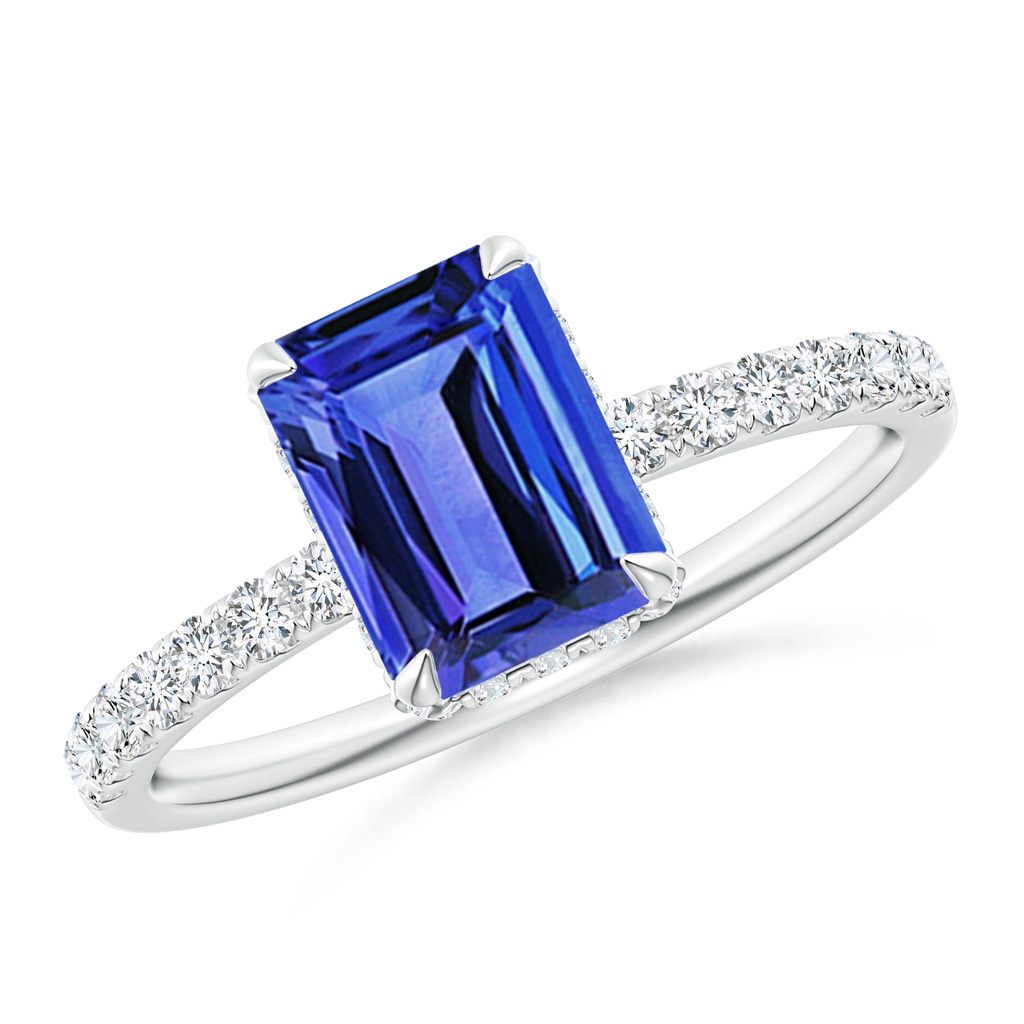 8x6mm AAA Emerald-Cut Tanzanite Engagement Ring with Diamonds in White Gold