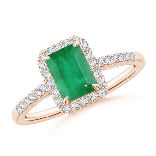 7x5mm A Emerald-Cut Emerald Ring with Diamond Halo in 9K Rose Gold