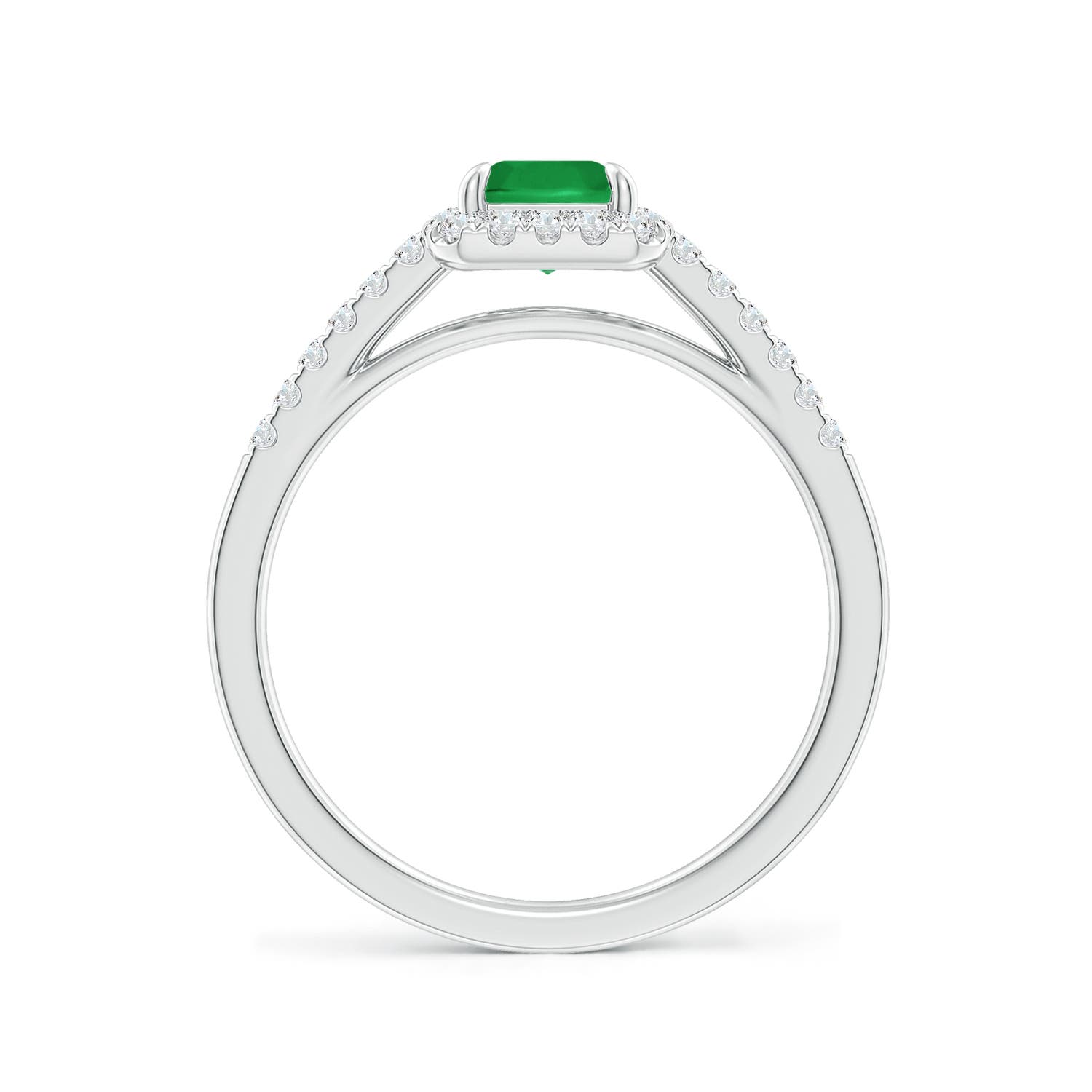 7x5mm A Emerald-Cut Emerald Ring with Diamond Halo in P950 Platinum
