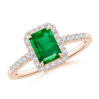 7x5mm AAA Emerald-Cut Emerald Ring with Diamond Halo in 9K Rose Gold