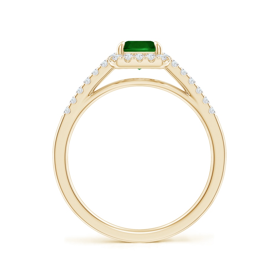7x5mm Lab-Grown Emerald-Cut Emerald Ring with Diamond Halo in Yellow Gold side-1
