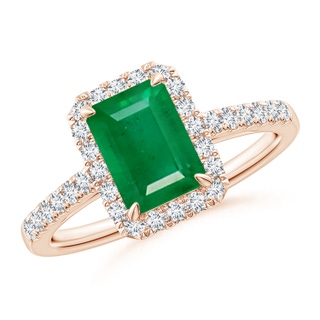 8x6mm AA Emerald-Cut Emerald Ring with Diamond Halo in 9K Rose Gold