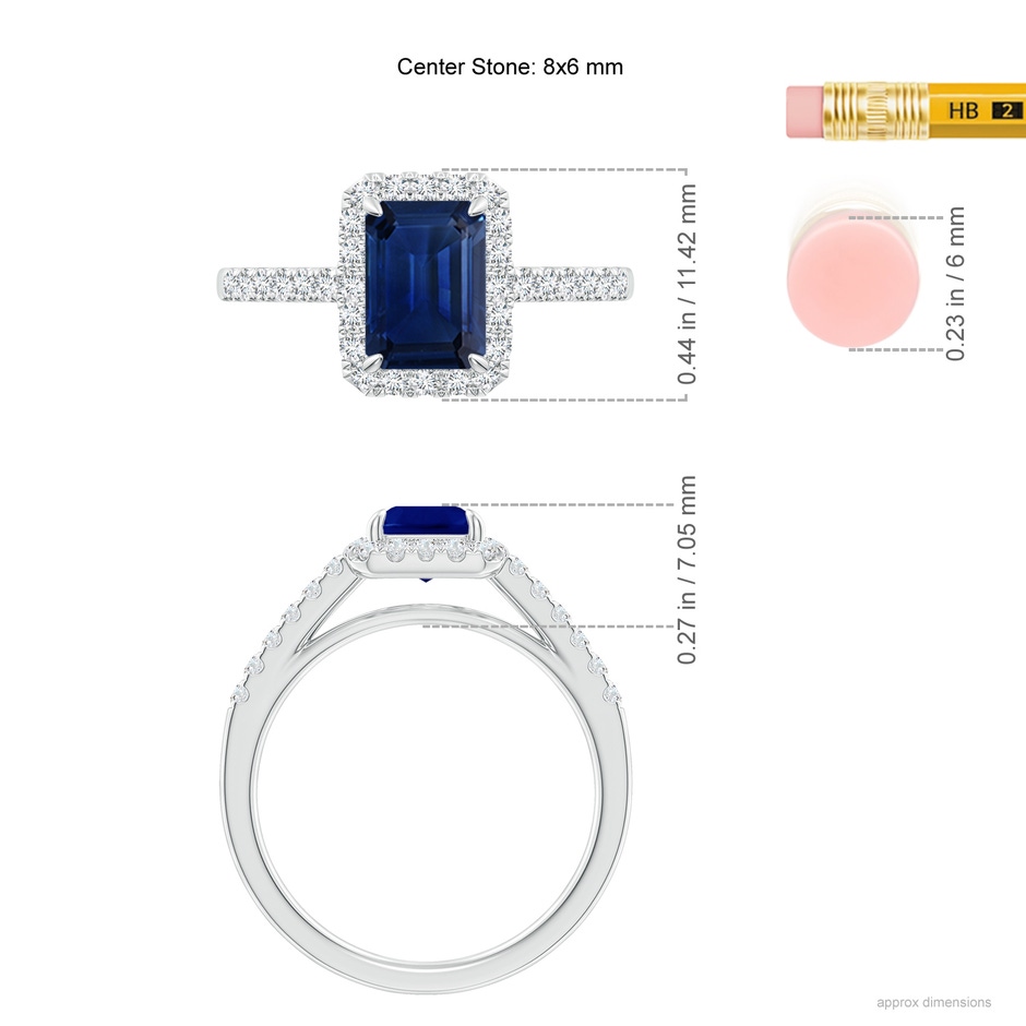 8x6mm AAA Emerald-Cut Sapphire Ring with Diamond Halo in P950 Platinum ruler