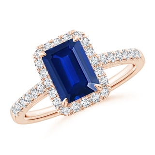 8x6mm AAAA Emerald-Cut Sapphire Ring with Diamond Halo in 10K Rose Gold