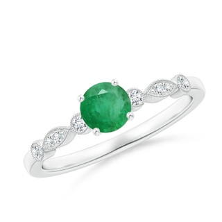 5mm A Marquise and Dot Emerald Engagement Ring with Diamonds in P950 Platinum