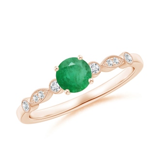 5mm A Marquise and Dot Emerald Engagement Ring with Diamonds in Rose Gold