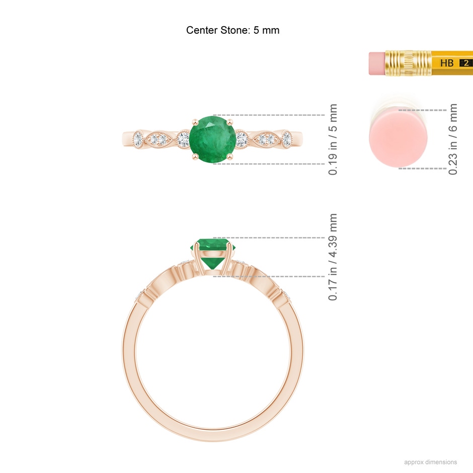 5mm A Marquise and Dot Emerald Engagement Ring with Diamonds in Rose Gold ruler