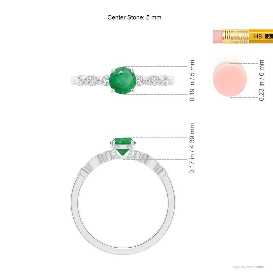 5mm A Marquise and Dot Emerald Engagement Ring with Diamonds in White Gold ruler