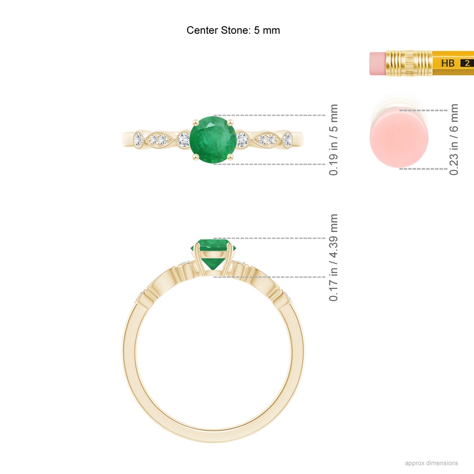 5mm A Marquise and Dot Emerald Engagement Ring with Diamonds in Yellow Gold ruler