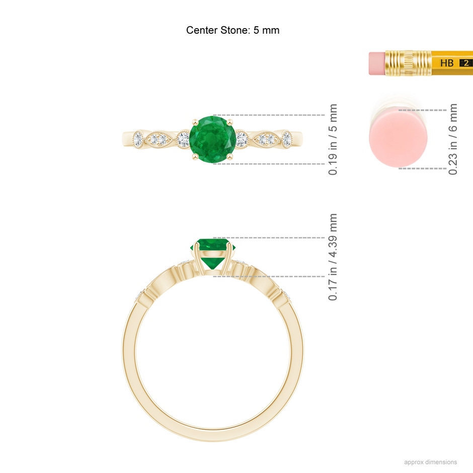 5mm AA Marquise and Dot Emerald Engagement Ring with Diamonds in Yellow Gold ruler