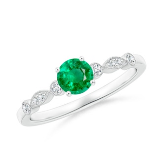 5mm AAA Marquise and Dot Emerald Engagement Ring with Diamonds in P950 Platinum