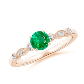 5mm AAA Marquise and Dot Emerald Engagement Ring with Diamonds in Rose Gold