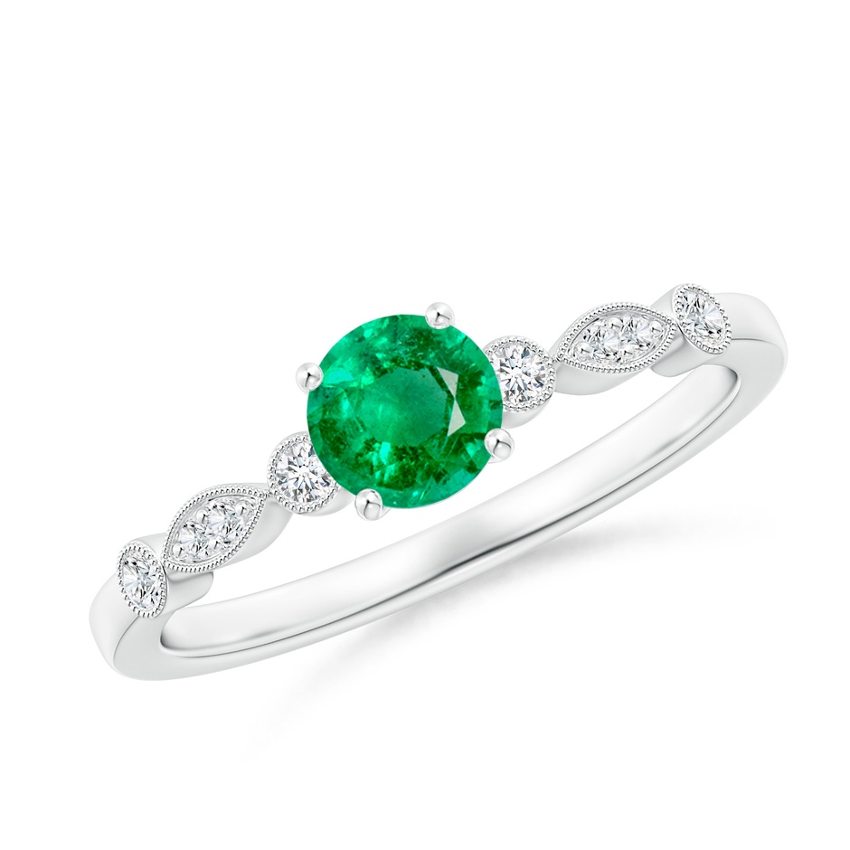 5mm AAA Marquise and Dot Emerald Engagement Ring with Diamonds in White Gold 