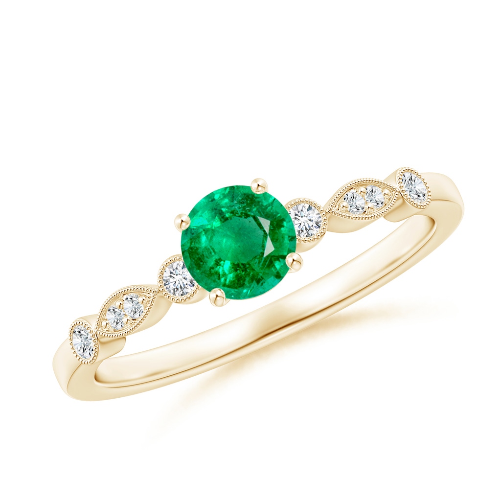 5mm AAA Marquise and Dot Emerald Engagement Ring with Diamonds in Yellow Gold