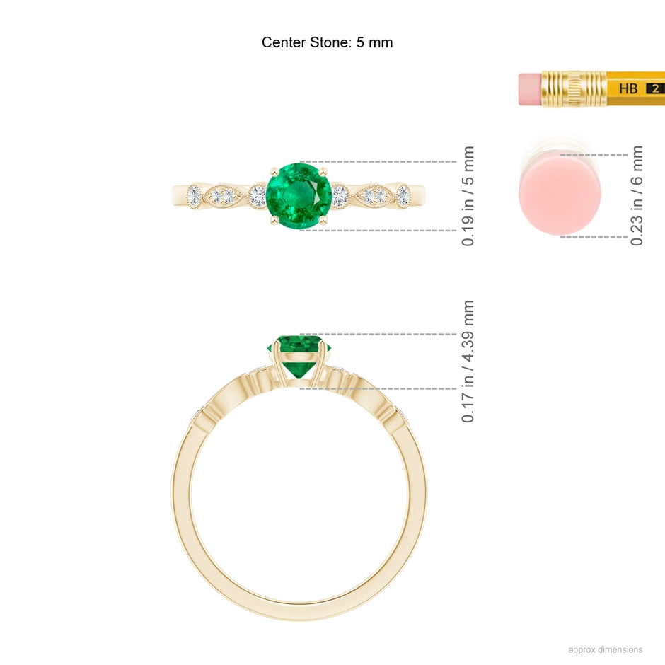 5mm AAA Marquise and Dot Emerald Engagement Ring with Diamonds in Yellow Gold ruler