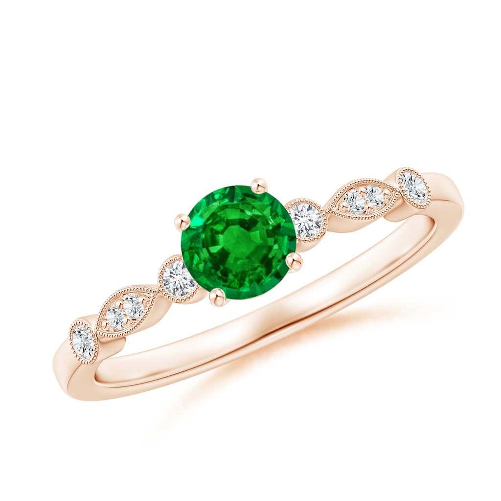 5mm AAAA Marquise and Dot Emerald Engagement Ring with Diamonds in Rose Gold