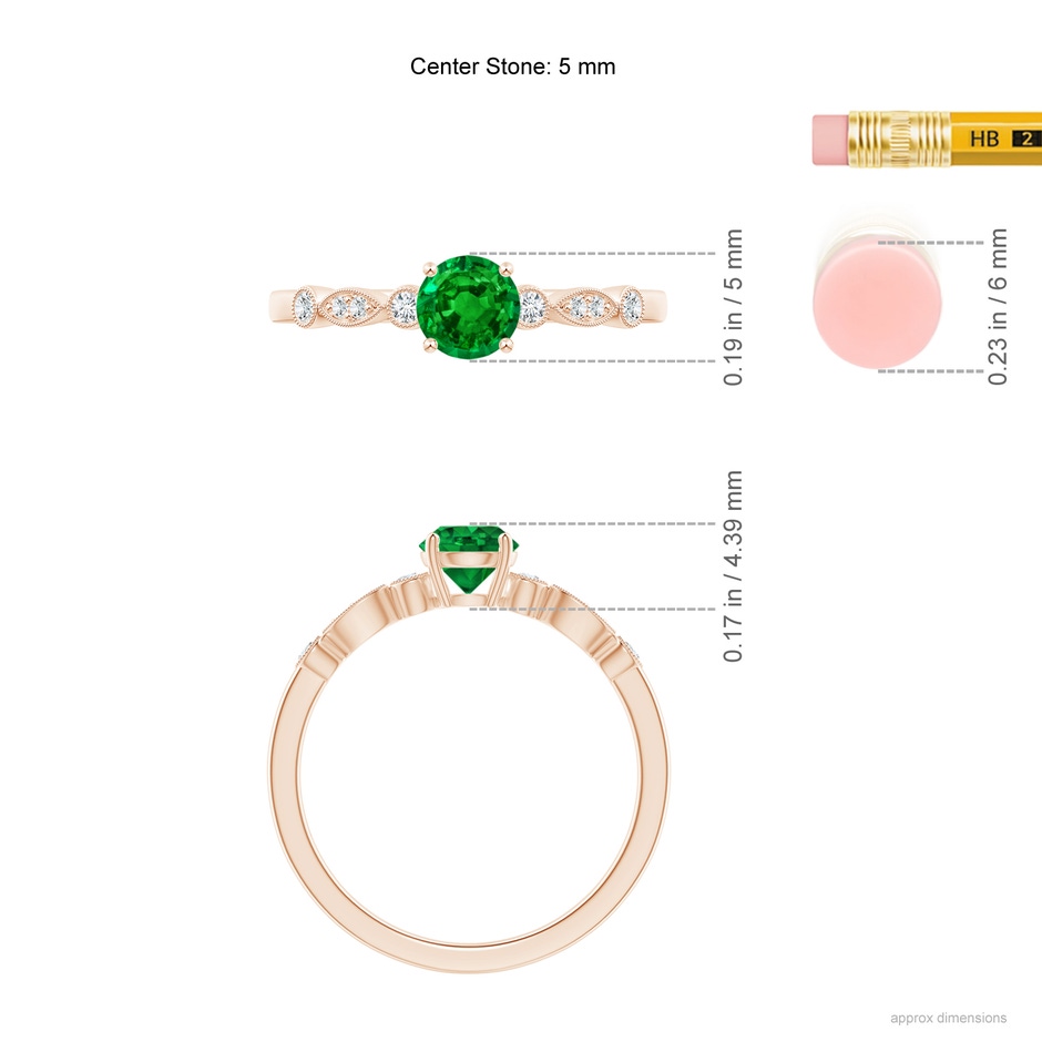 5mm AAAA Marquise and Dot Emerald Engagement Ring with Diamonds in Rose Gold ruler