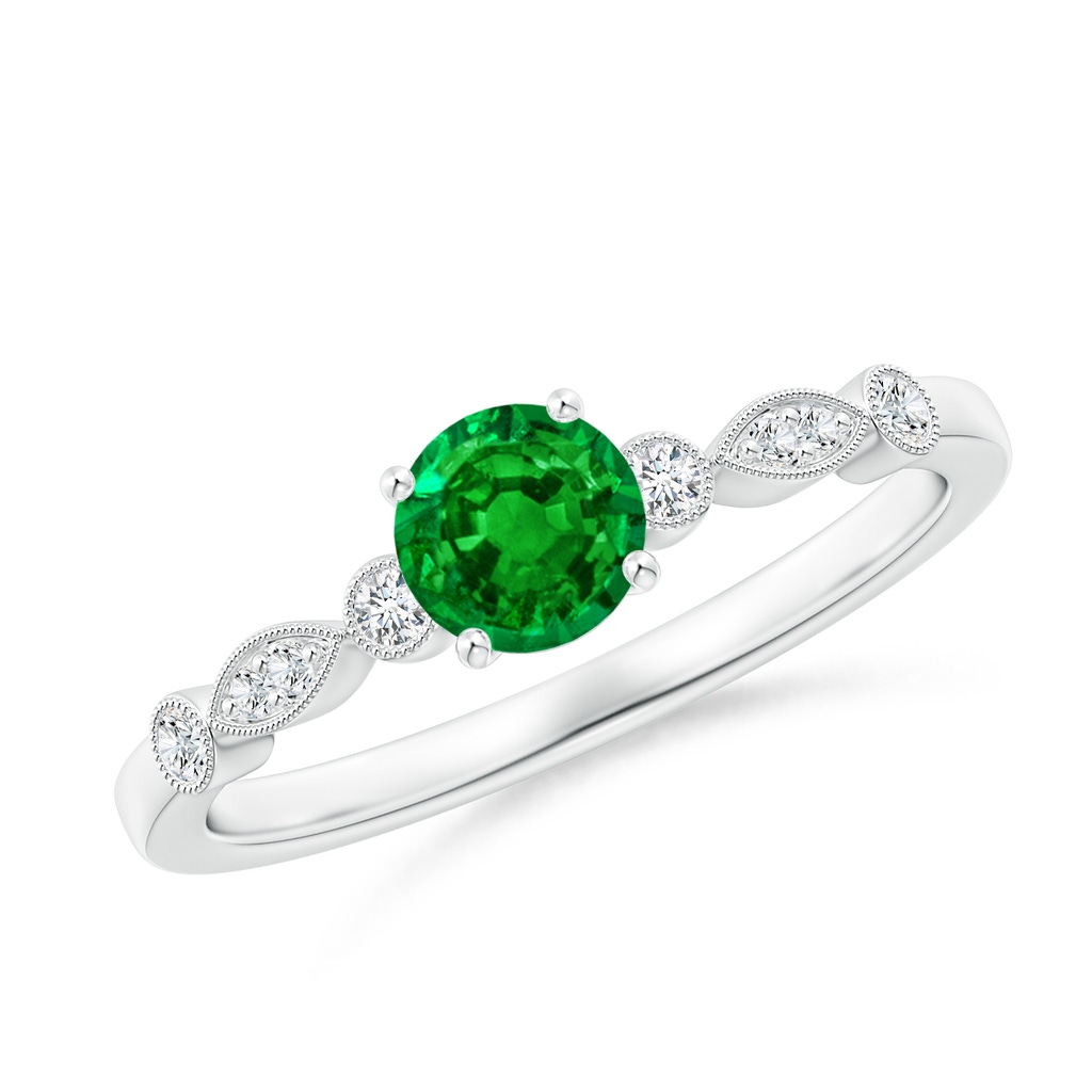 5mm AAAA Marquise and Dot Emerald Engagement Ring with Diamonds in White Gold