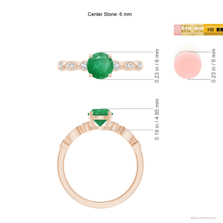 6mm A Marquise and Dot Emerald Engagement Ring with Diamonds in Rose Gold ruler