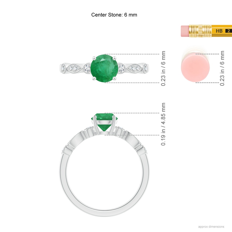 6mm A Marquise and Dot Emerald Engagement Ring with Diamonds in White Gold ruler