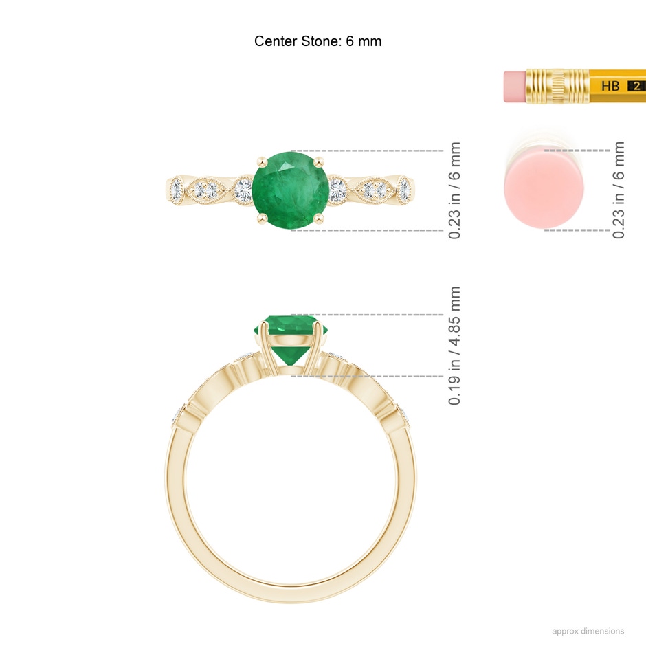 6mm A Marquise and Dot Emerald Engagement Ring with Diamonds in Yellow Gold ruler